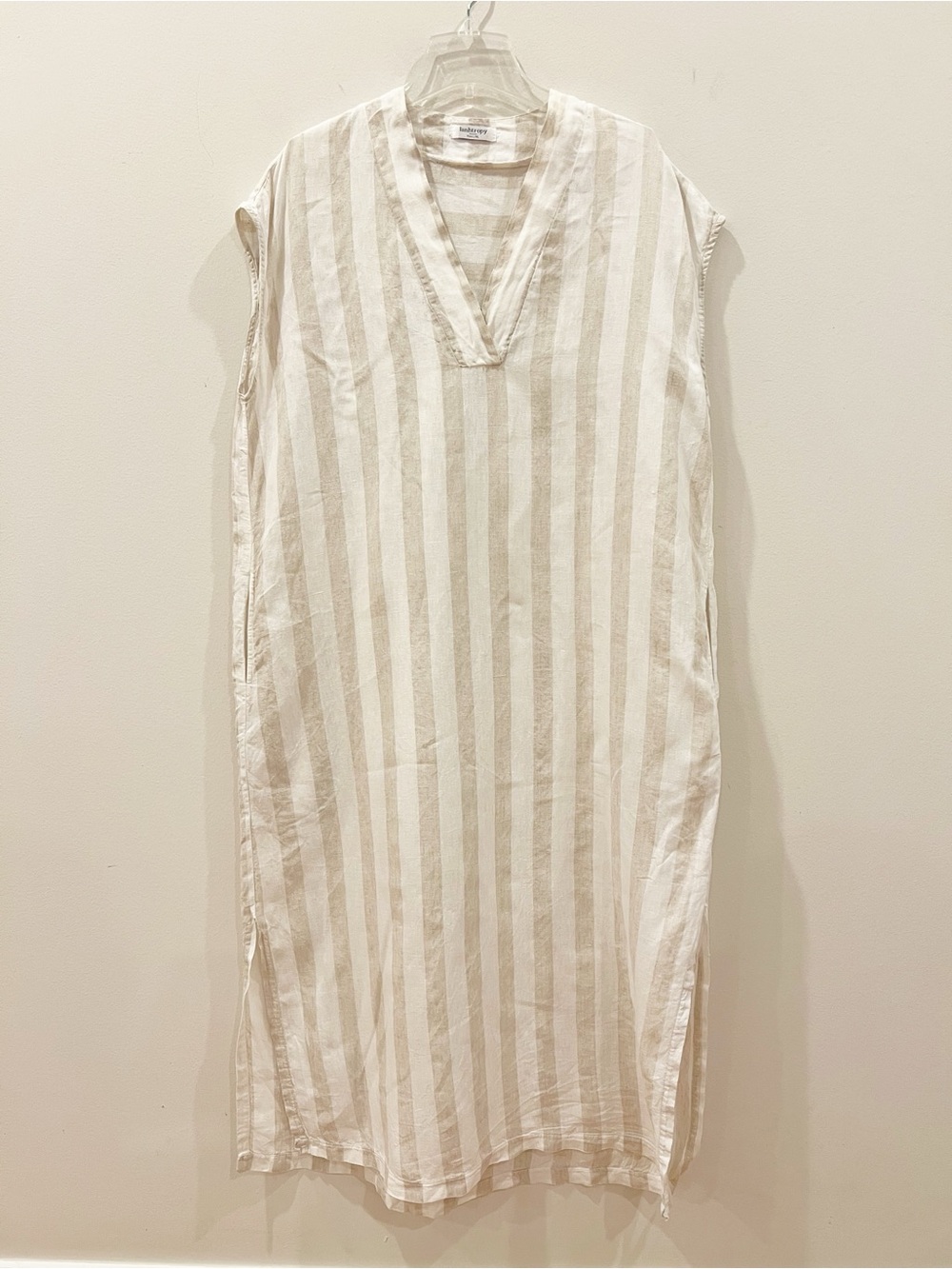 Lanhtropy Kaftan Dress Large Extra Large Striped Linen Maxi Shift Lagenlook